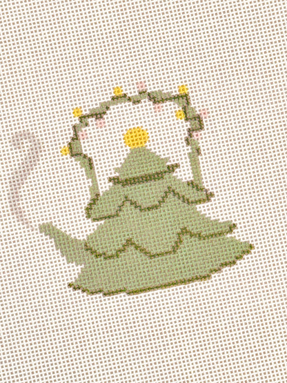 Christmas Tree Tea Kettle 18 Mesh Needlepoint Canvas – 2.5” x 3” Design