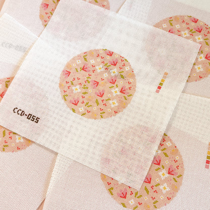 Minimal Flower 4” Round Needlepoint 18 Mesh Canvas, Trendy Needlepoint Canvas