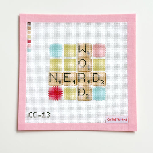 Word Nerd Scrabble Tile Coaster Needlepoint Canvas, 13 Mesh, 4x4 Design