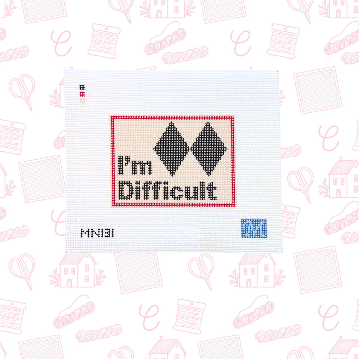 I'm Difficult Black Dimond Needlepoint Canvas, 13 Mesh, 5.8x4.3" Design Size