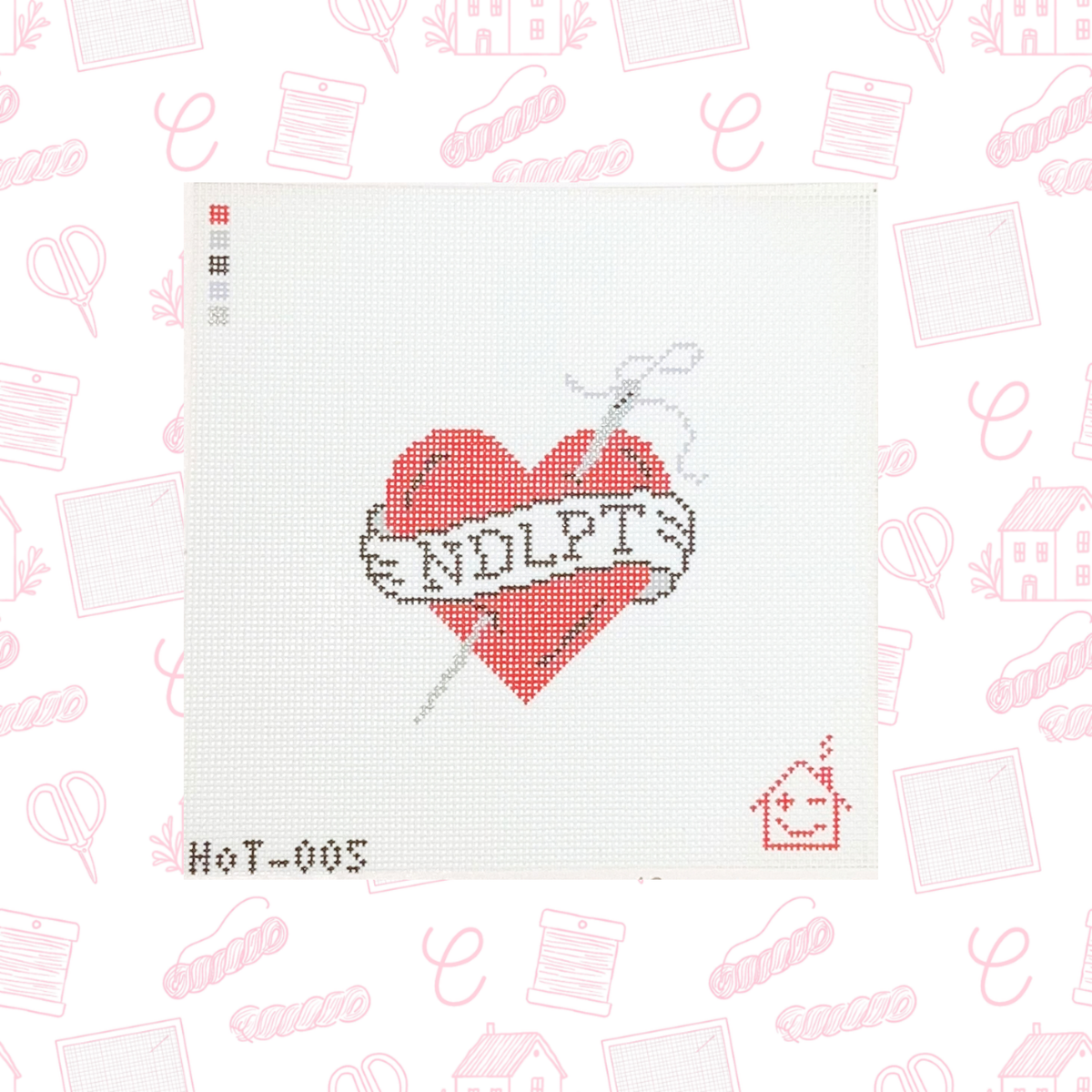 Red NDLPT Heart Needlepoint Canvas, 18 Mesh, 3" x 3.3" Design Size