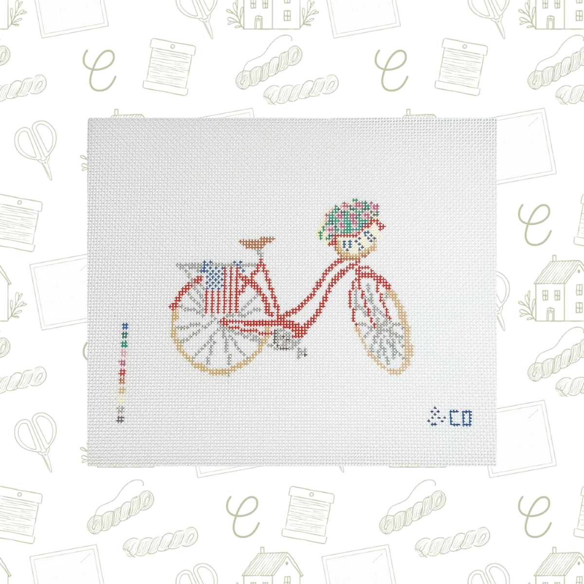 USA Bike Needlepoint Canvas, 18 Mesh, 4.5"x3.5" Design Size