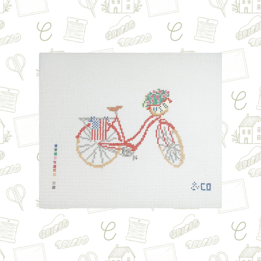 USA Bike Needlepoint Canvas, 18 Mesh, 4.5"x3.5" Design Size
