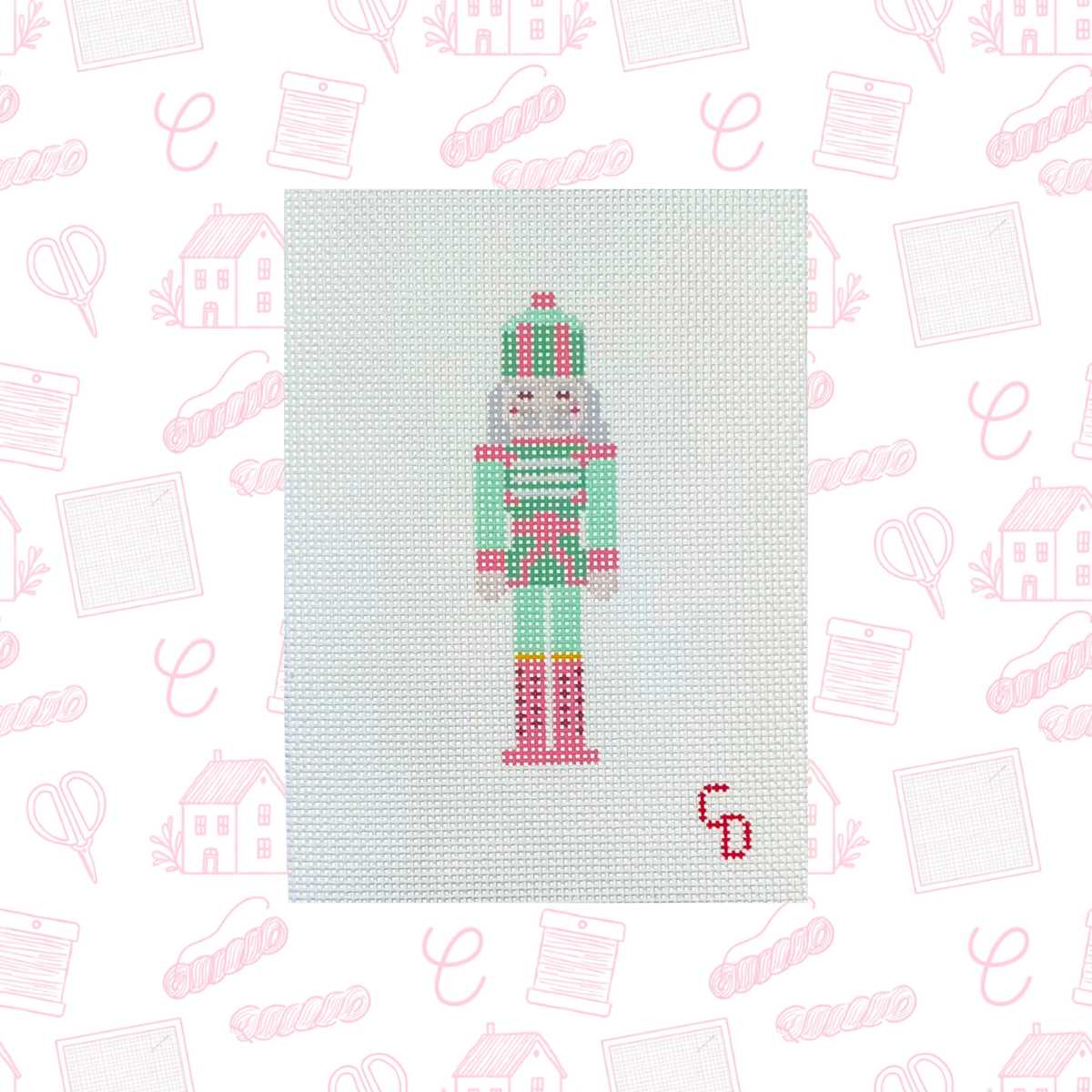 Teal Pastel Mini Nutcracker Needlepoint Canvas, 13 Mesh, 1.5" X 4.75" Design Size