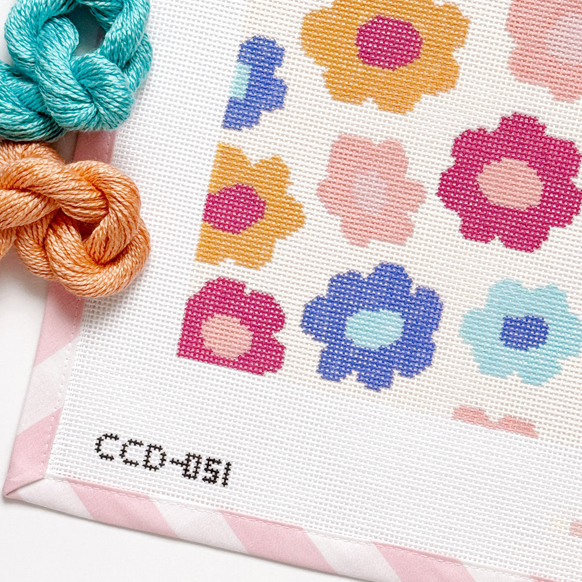 Retro Flower Pillow Needlepoint Canvas | Hand-Painted 13 Mesh | 8.5” x 8.5” Design on 12” x 12” Canvas