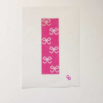 Pink Bow Bookmark Hand Painted Needlepoint Canvas 18 Mesh, 2x5 Design