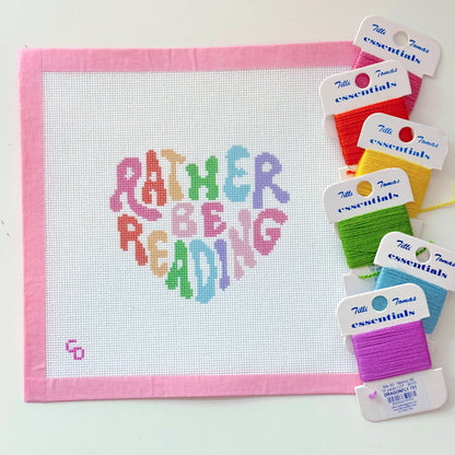 Rather Be Reading Rainbow Heart Needlepoint Canvas, Bookish Needlepoint Canvas, 18 Mesh, 4x4 Design