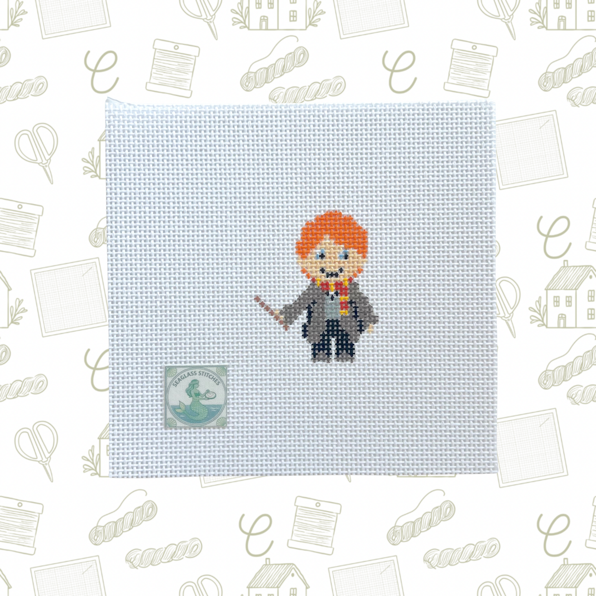 Wizard School Red Haired Boy Needlepoint Canvas, 18 Mesh, ~2"x2.5" Design Size