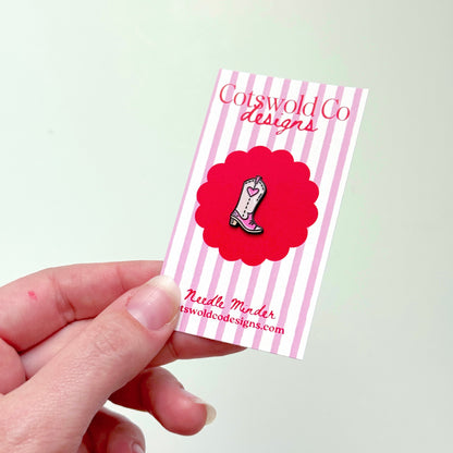 Cowgirl Boot Needlepoint Needle minder, Aesthetic Needle minder, Whimsical Needle minder