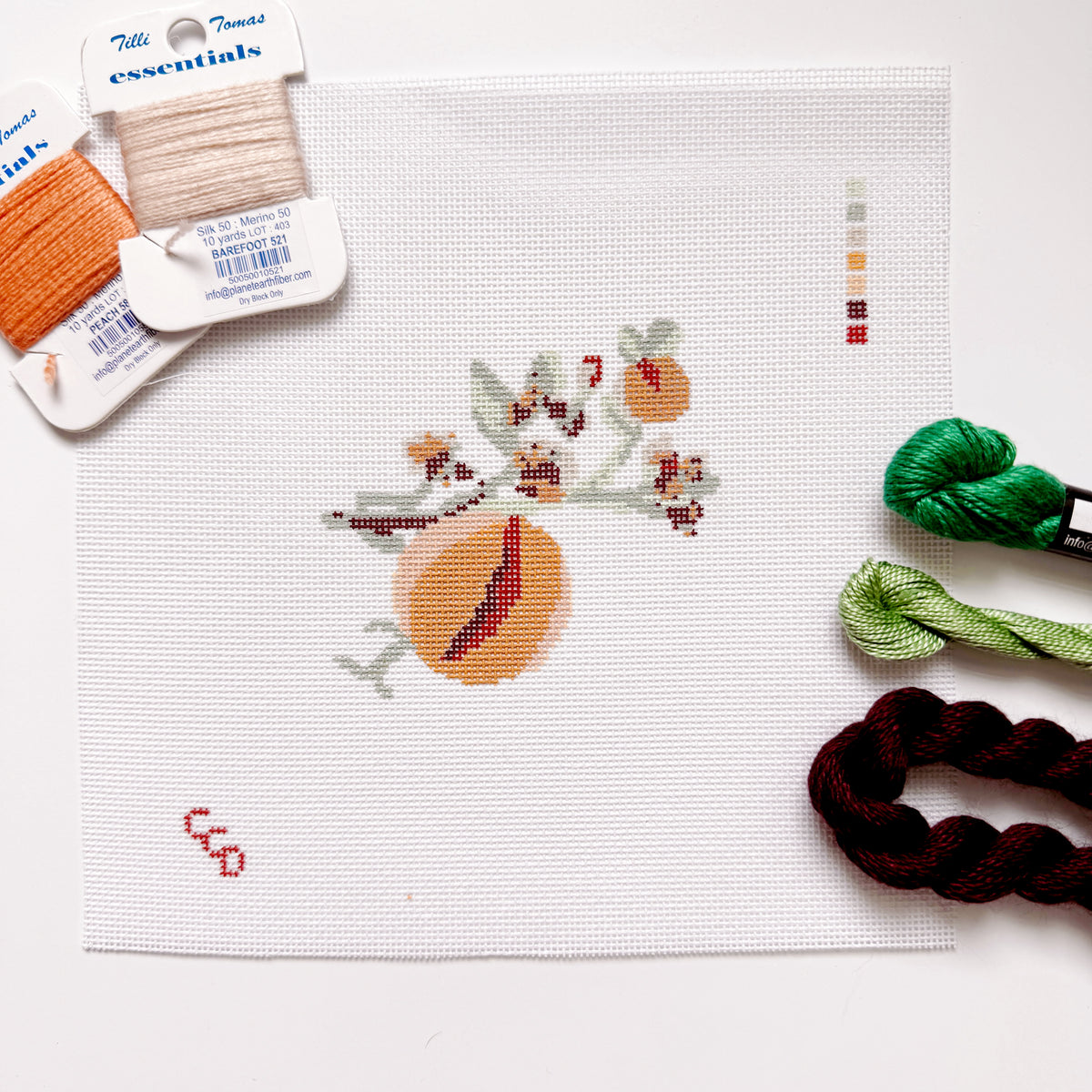 Wholesale Exclusive Peach Branch 18 Mesh Hand Painted Needlepoint Canvas 4x4"