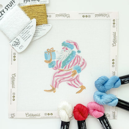 Whimsical Santa Christmas Needlepoint Canvas, 18 Mesh, Artisan Printed Needlepoint, 4x5 Design