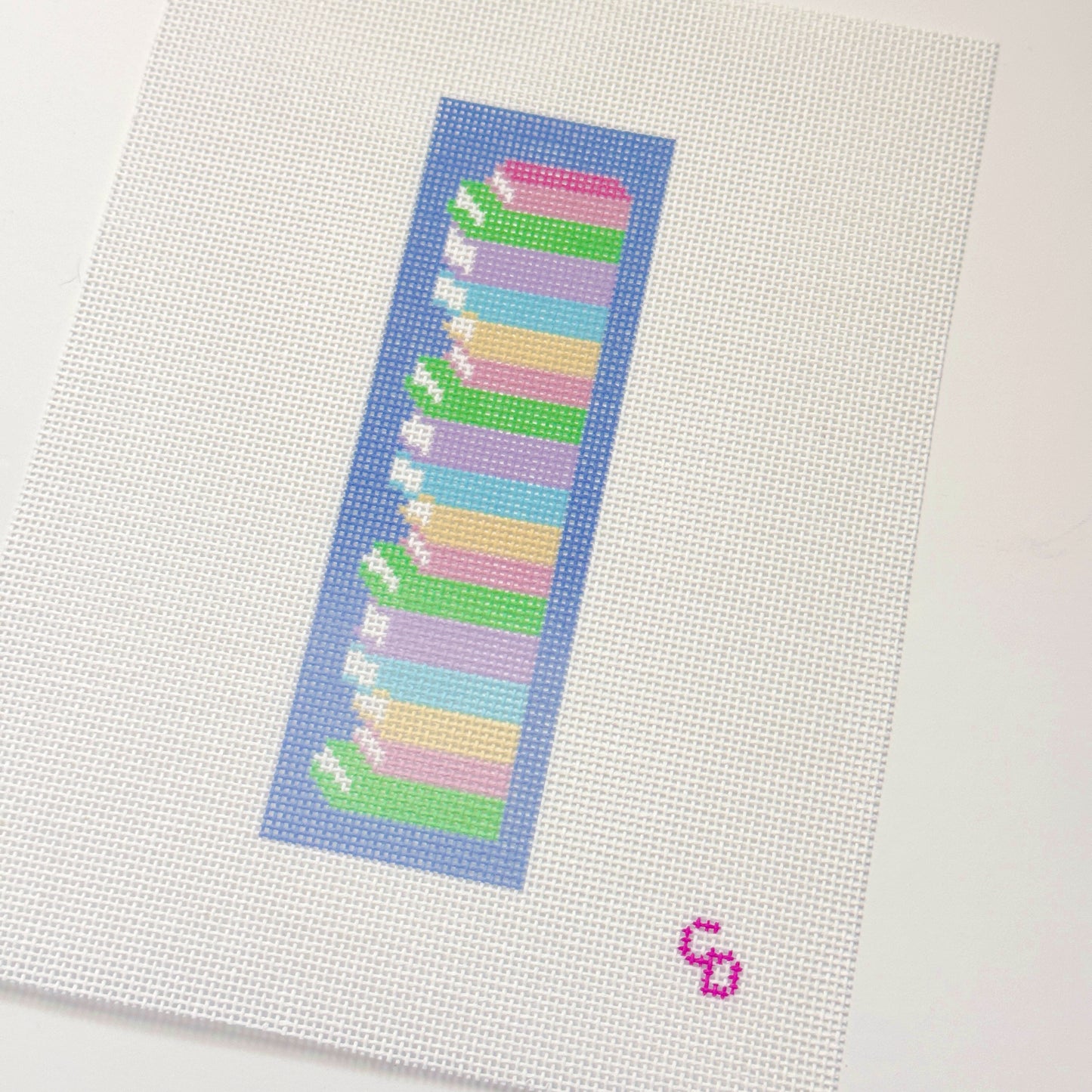 Book Stack Bookmark Hand Painted Needlepoint Canvas 18 Mesh, 2x5 Design
