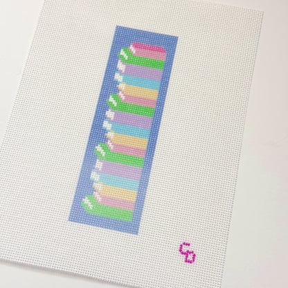 Book Stack Bookmark Hand Painted Needlepoint Canvas 18 Mesh, 2x5 Design
