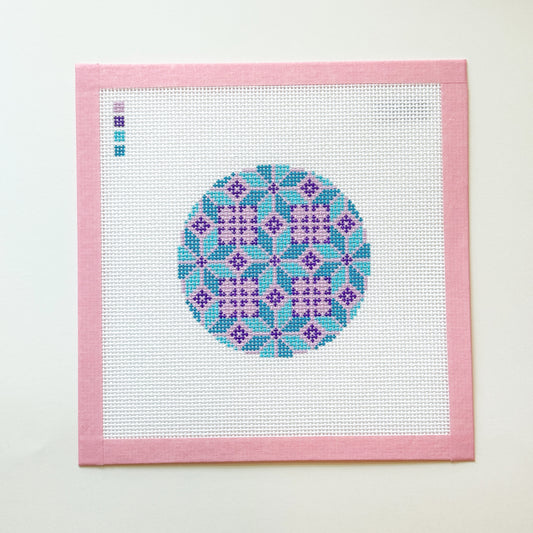 Geometric Pattern Round Ornament Needlepoint Canvas, Kaleidoscope Needlepoint, 13 Mesh, 4x4