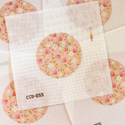 Minimal Flower 4” Round Needlepoint 18 Mesh Canvas, Trendy Needlepoint Canvas