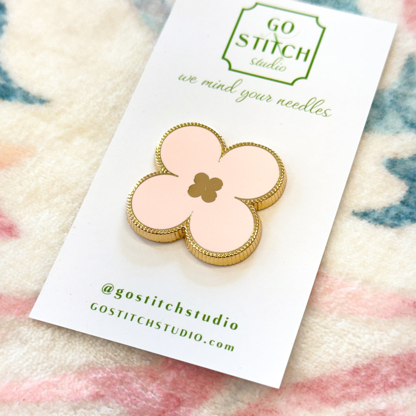 Pink Gold Clover Needleminder, Needlepoint Accessories