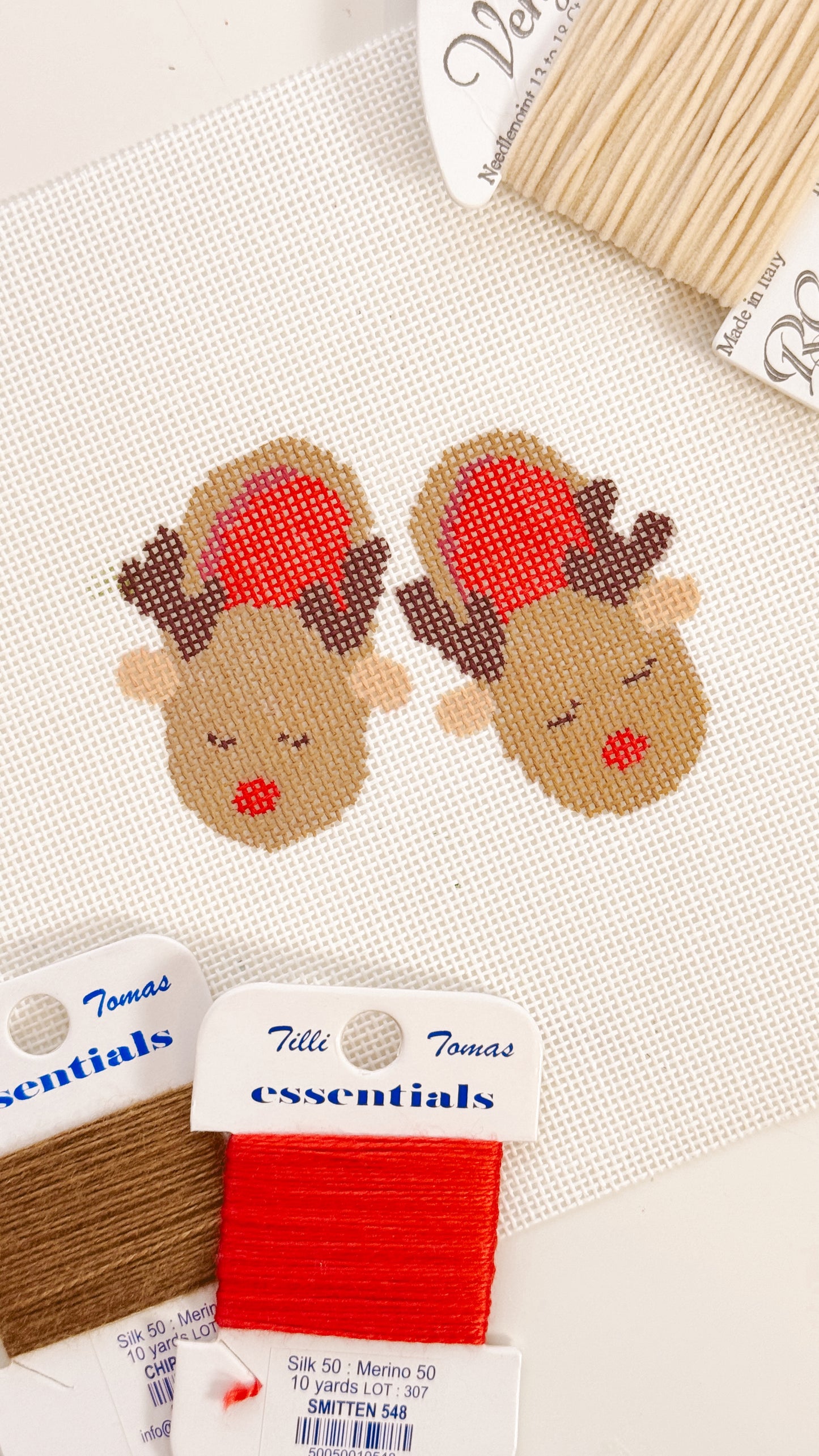 Reindeer Slippers Christmas Needlepoint Canvas 18 Mesh 2.5”x2.5” Design