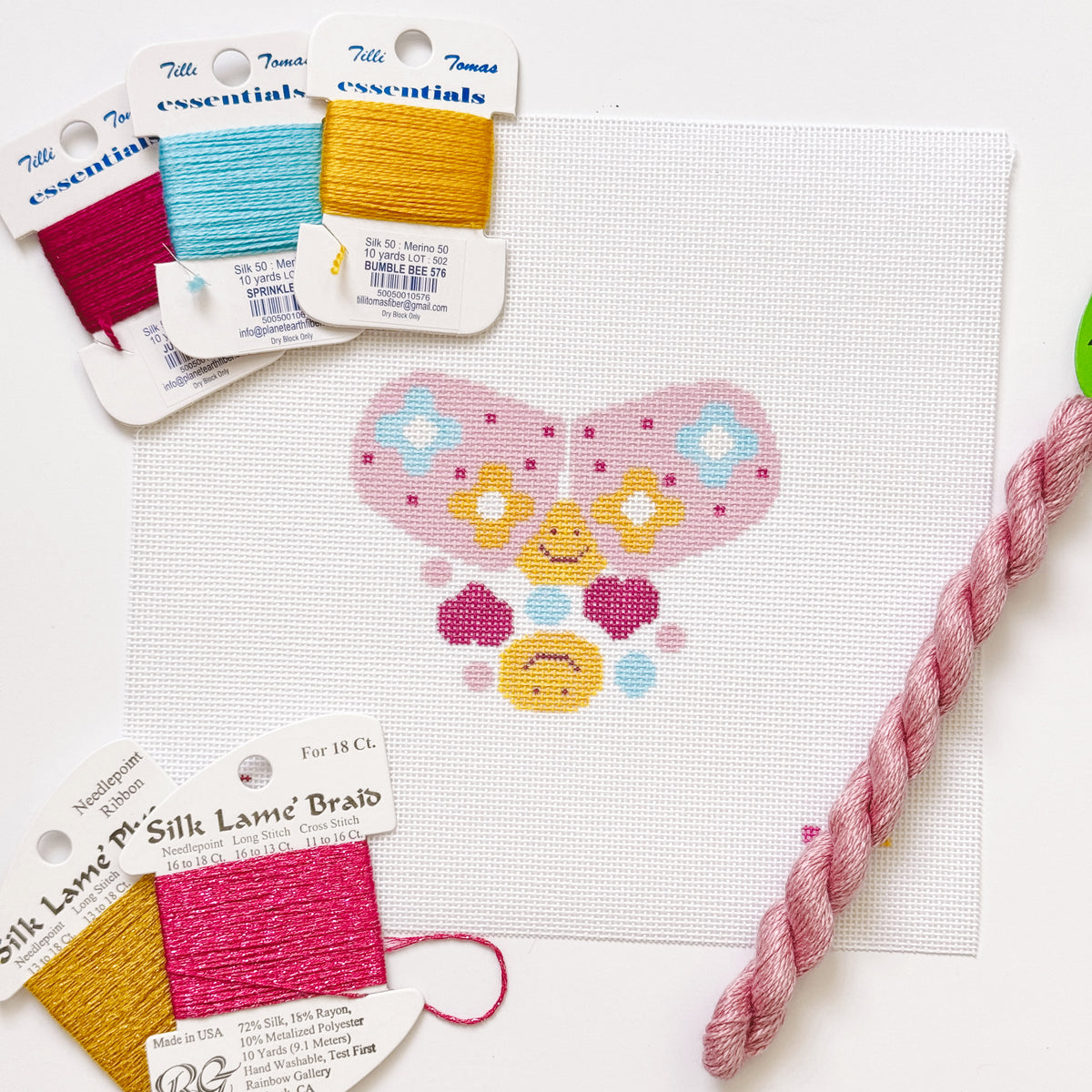 Happy Pills Aesthetic Needlepoint Canvas | Hand-Painted 5” Design on 8"x8" 18 Mesh