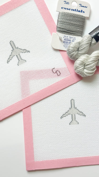 Mini Airplane Needlepoint Canvas, Mini Beginner Needlepoint Canvas, 18 Mesh, 2x2 Design