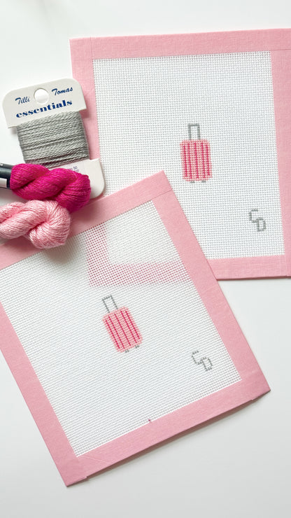 Mini Striped Pink Suitcase Needlepoint Canvas, Mini Beginner Needlepoint Canvas, 18 Mesh, 1.5x2 Design