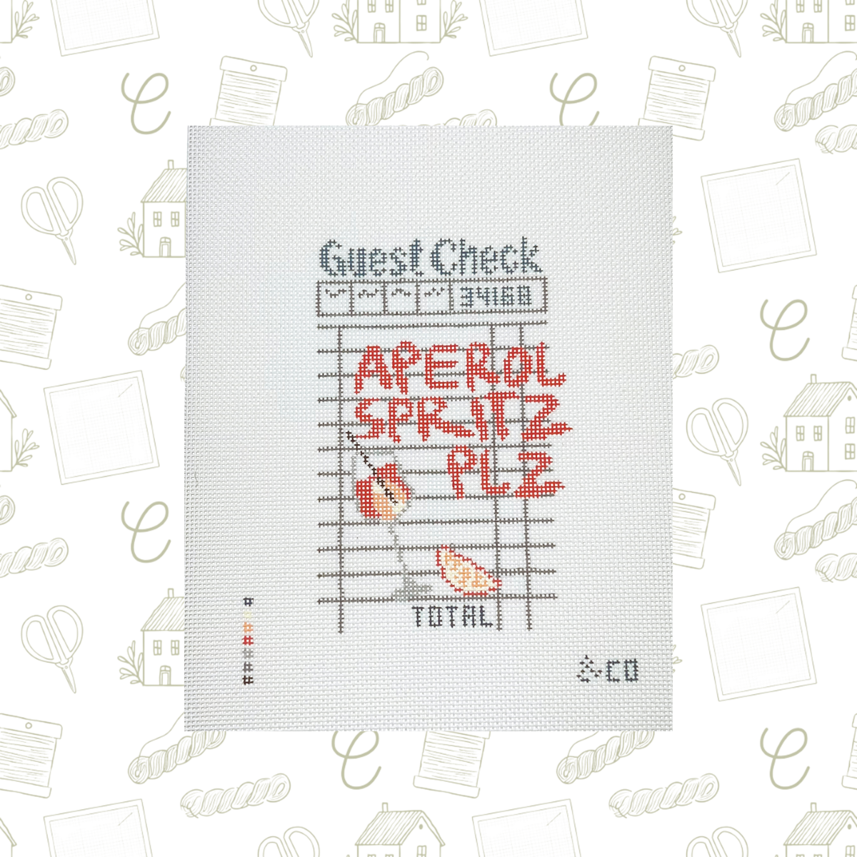 Aperol Spritz Plz Receipt Needlepoint Canvas, 18 Mesh, 3.25"x5.25" Design Size