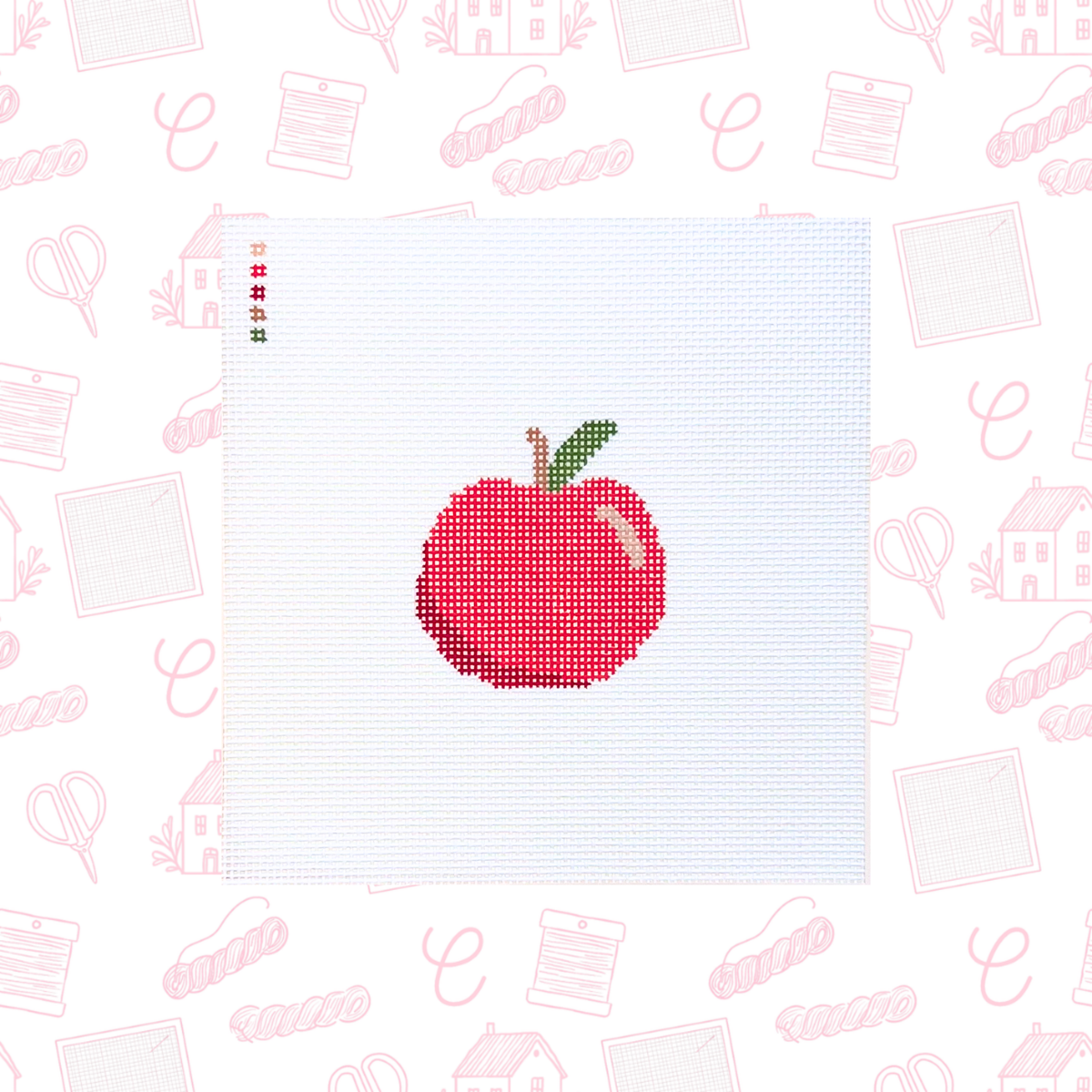 Simple Red Apple Needlepoint Canvas, 13 Mesh, ~2.75"x3" Design Size