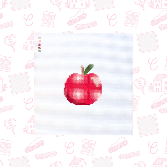Simple Red Apple Needlepoint Canvas, 13 Mesh, ~2.75"x3" Design Size