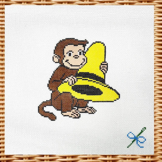 Monkey with Yellow Hat Children's Book Character Needlepoint Canvas, 18 Mesh, 3.9" x 4" Design