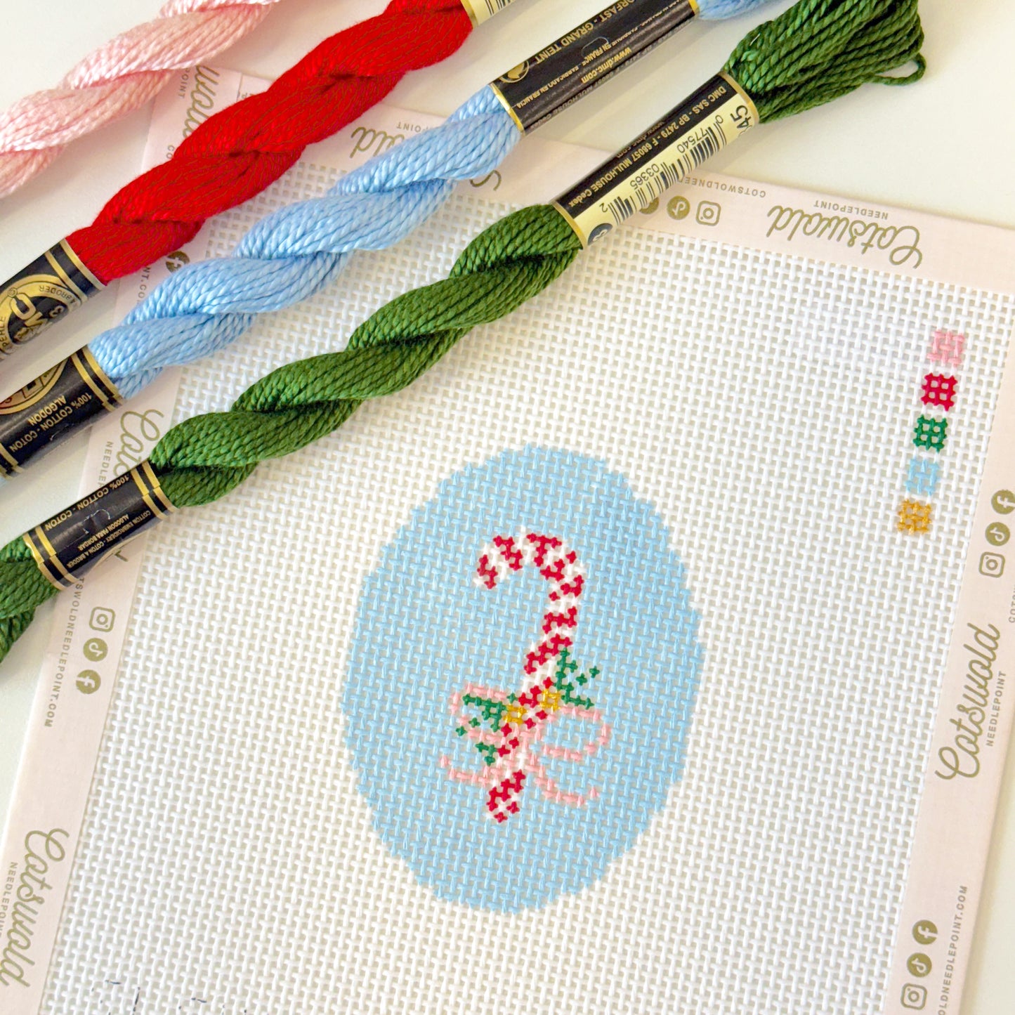 Candy Cane Christmas Ornament Needlepoint Canvas – 13 Mesh Hand-Painted