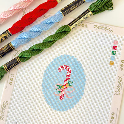 Candy Cane Christmas Ornament Needlepoint Canvas – 13 Mesh Hand-Painted