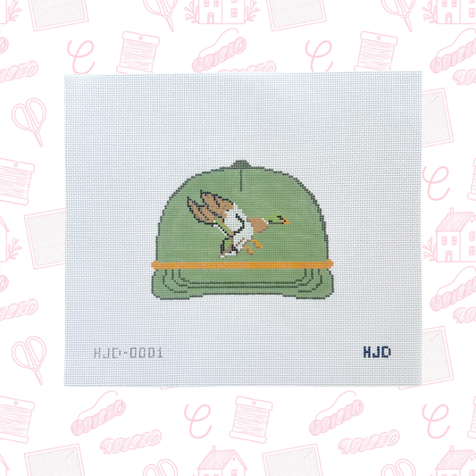 The Drake Hat in Green Needlepoint Canvas, 18 mesh, 4.5"x4" Design Size