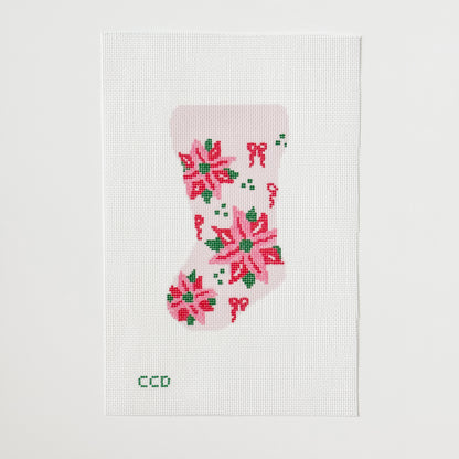 Wholesale Exclusive Poinsettia Bow Mini Stocking 18 Mesh Hand Painted Needlepoint Canvas 6”x3”