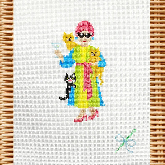 Mitzi the Chic Cat Lady Canvas, 18 Mesh, 2.4" x 4" Design