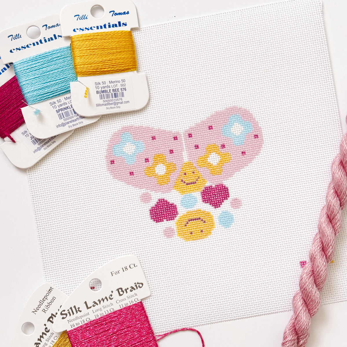 Happy Pills Aesthetic Needlepoint Canvas | Hand-Painted 5” Design on 8"x8" 18 Mesh