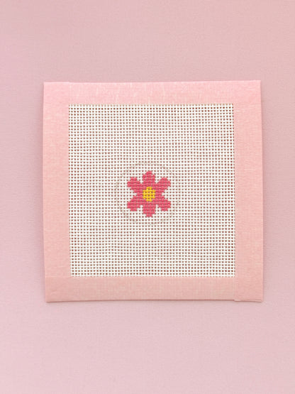 Mini Bag Tag Retro Flower Needlepoint Canvas Hand Painted Key Fob Canvas Mini 1”x1” 18 Mesh