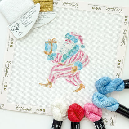 Whimsical Santa Christmas Needlepoint Canvas, 18 Mesh, Artisan Printed Needlepoint, 4x5 Design