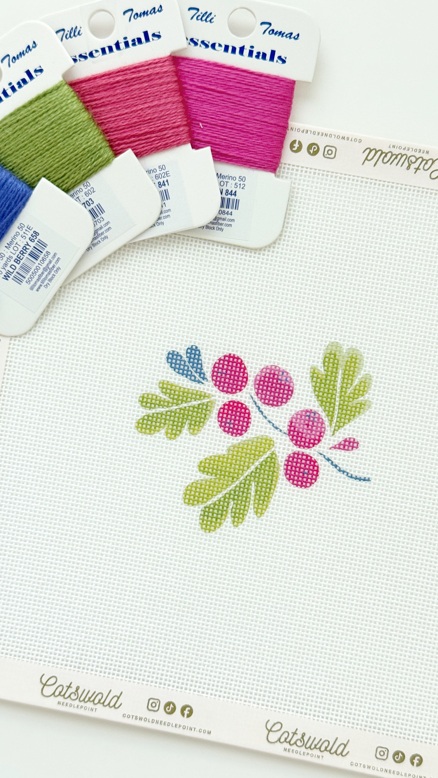 Holly Berries Christmas Needlepoint Canvas, 18 Mesh, Artisan Printed Needlepoint, 4x3 Design