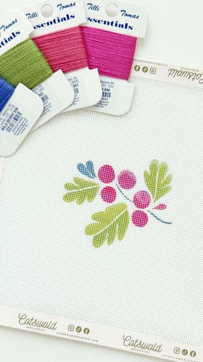 Holly Berries Christmas Needlepoint Canvas, 18 Mesh, Artisan Printed Needlepoint, 4x3 Design