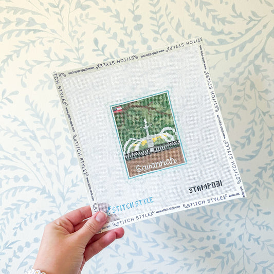 Savannah Travel Stamp needlepoint canvas