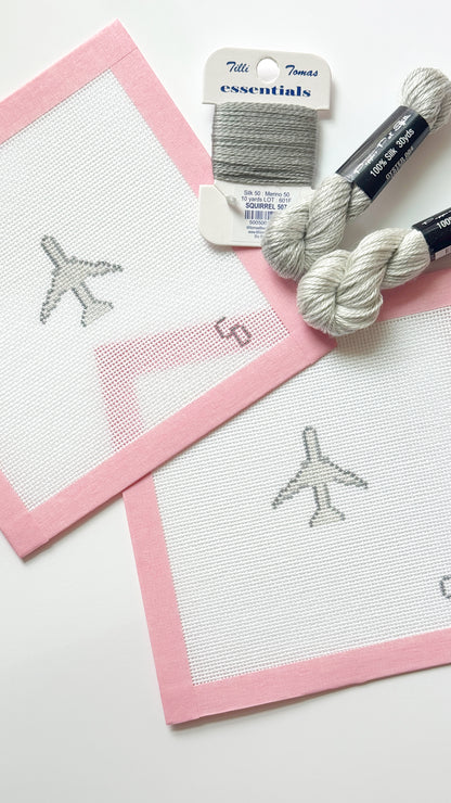 Mini Airplane Grey Needlepoint Canvas, 18 Mesh, 2x2 Design
