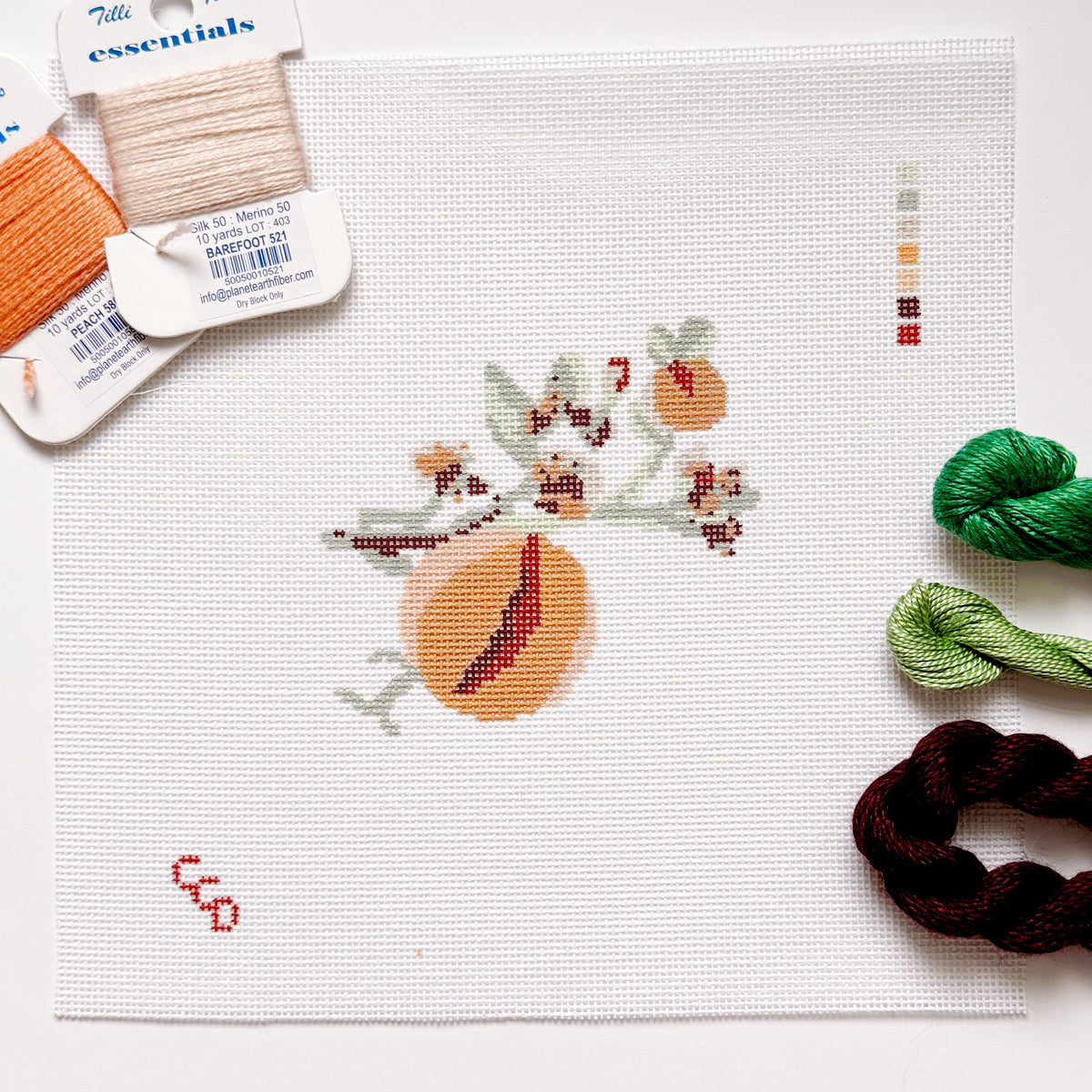 Wholesale Exclusive Peach Branch 18 Mesh Hand Painted Needlepoint Canvas 4x4"