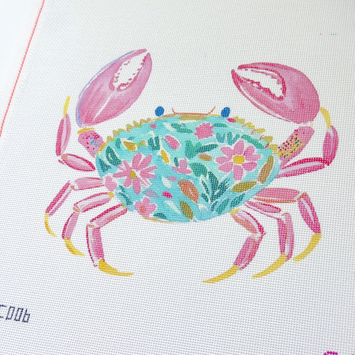 Floral Watercolor Crab Artist Printed Needlepoint Canvas 18 Mesh 10x8 Design
