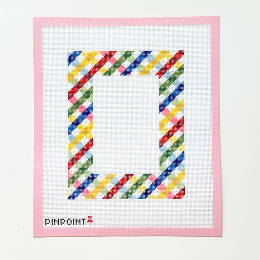 Colorful Plaid Frame Needlepoint Canvas, 13 Mesh, 7”x9” Design