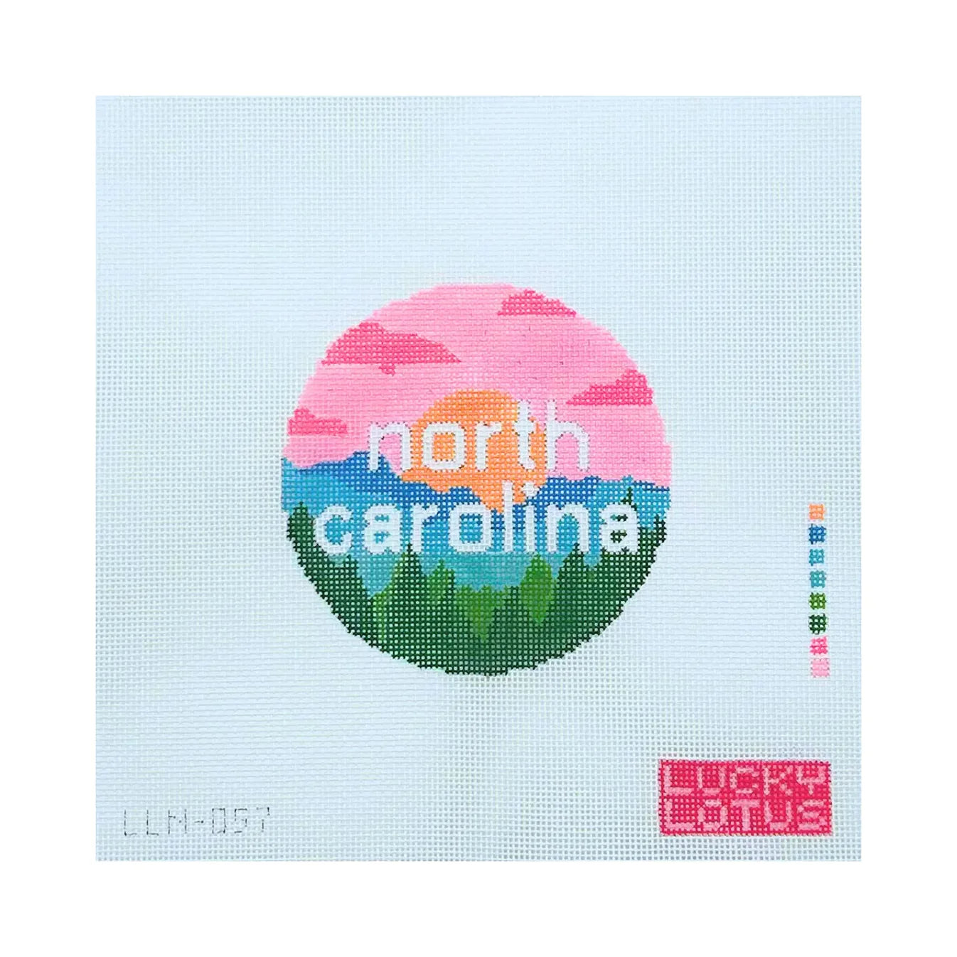 North Carolina Mountains Round Ornament Needlepoint Canvas, 18 Mesh, 4" Round