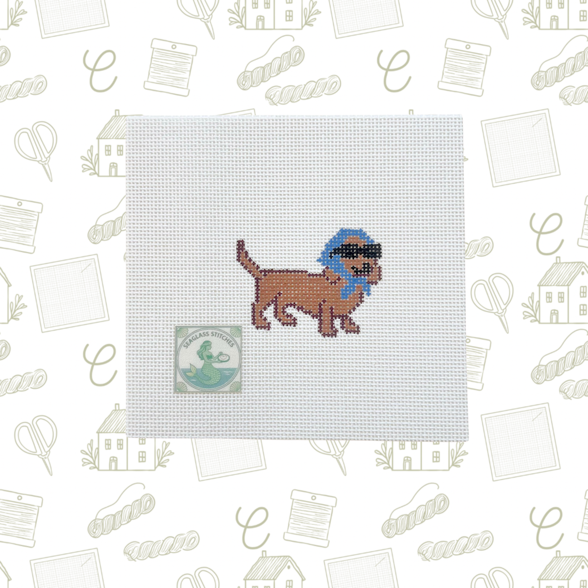 Mini Daschund Dog in Sunglasses Needlepoint Canvas, 18 Mesh, 3x2 Design