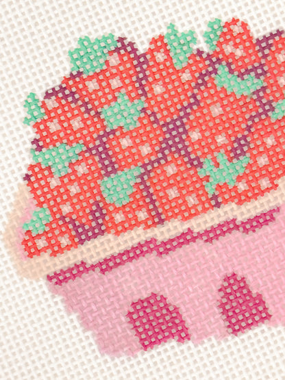 Strawberry Basket Needlepoint Canvas 13 Mesh 3” Design, Summer Strawberries Needlepoint Canvas modern Hand Painted