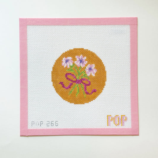 Floral Bow Round Pop Needle Art Needlepoint Canvas, 13 Mesh, 4x4 Design