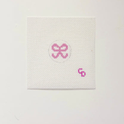 Mini 1” Round Bag Tag Insert Pink Bow Hand Painted Needlepoint Canvas 18 Mesh, 1x1 Design