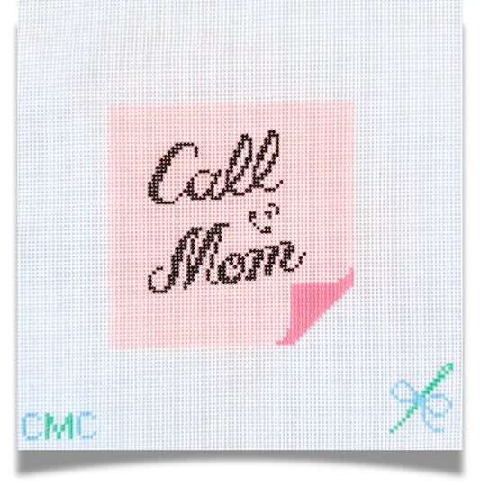 Pink Reminder Sticky Note Call Mom Needlepoint Canvas, 18 Mesh, 3.5" x 3.5" Design