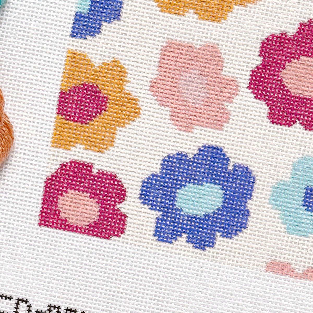 Retro Flower Pillow Needlepoint Canvas | Hand-Painted 13 Mesh | 8.5” x 8.5” Design on 12” x 12” Canvas